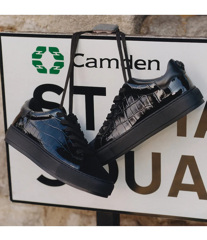 Kurt Geiger London Men's Laney Crocodile Embossed Leather Lace Up Sneakers