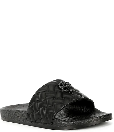 Kurt Geiger London Men's Meena Quilted Drenched Logo Ornament Pool Slide Sandals
