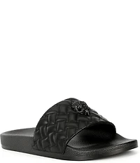 Kurt Geiger London Men's Meena Quilted Drenched Logo Ornament Pool Slide Sandals
