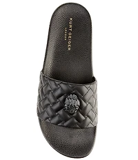 Kurt Geiger London Men's Meena Quilted Drenched Logo Ornament Pool Slide Sandals