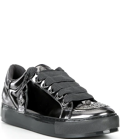 Kurt Geiger London Men's Southbank Tag Patent Leather Logo Ornament Lace Up Sneakers