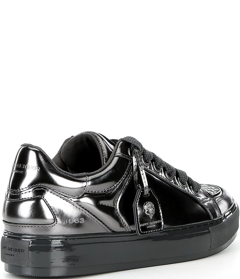 Kurt Geiger London Men's Southbank Tag Patent Leather Logo Ornament Lace Up Sneakers