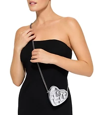 Kurt Geiger London Micro Silver Metallic Quilted Heart Crossbody Bag