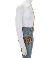 Kurt Geiger London Micro Heart Leopard Print Chain Strap Crossbody Bag