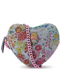 Kurt Geiger London Micro Heart Floral Denim Crossbody Bag