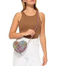 Kurt Geiger London Micro Heart Floral Denim Crossbody Bag