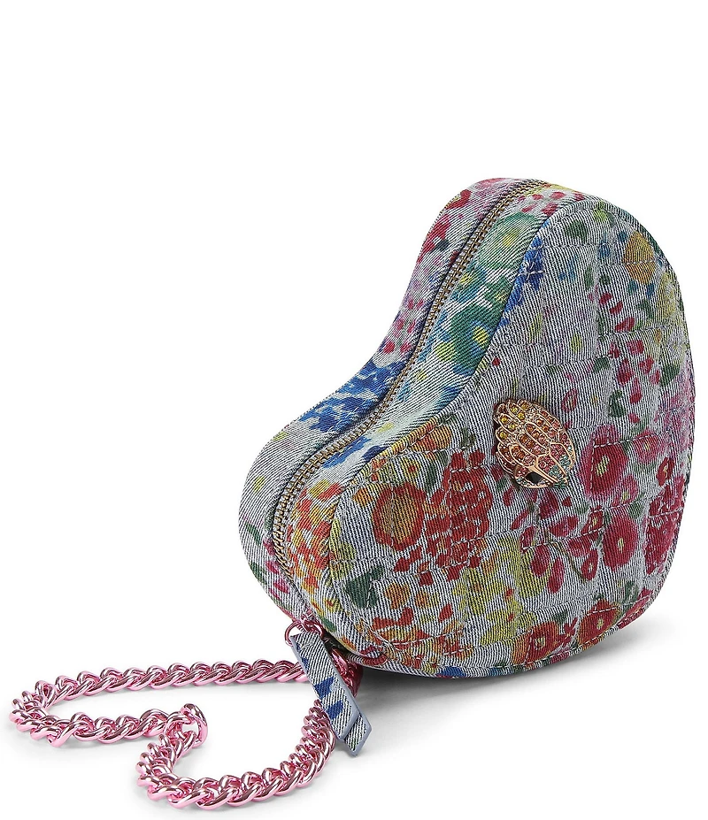 Kurt Geiger London Micro Heart Floral Denim Crossbody Bag