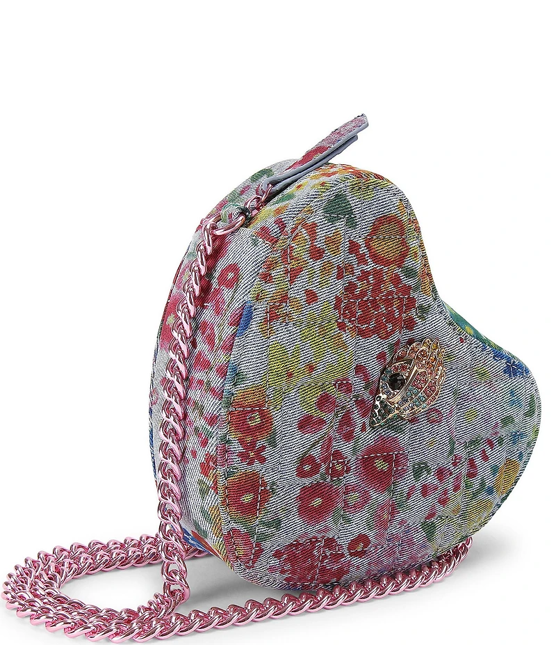 Kurt Geiger London Micro Heart Floral Denim Crossbody Bag