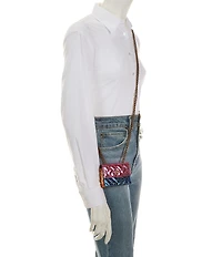 Kurt Geiger London Micro Kensington Croc Metallic Pink Blue Crossbody Bag