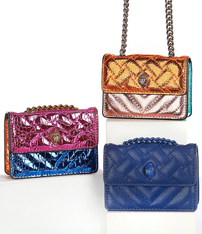 Kurt Geiger London Micro Kensington Croc Metallic Pink Blue Crossbody Bag