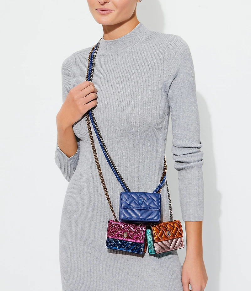 Kurt Geiger London Micro Kensington Croc Metallic Pink Blue Crossbody Bag