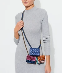 Kurt Geiger London Micro Kensington Croc Metallic Pink Blue Crossbody Bag