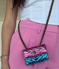 Kurt Geiger London Micro Kensington Croc Metallic Pink Blue Crossbody Bag