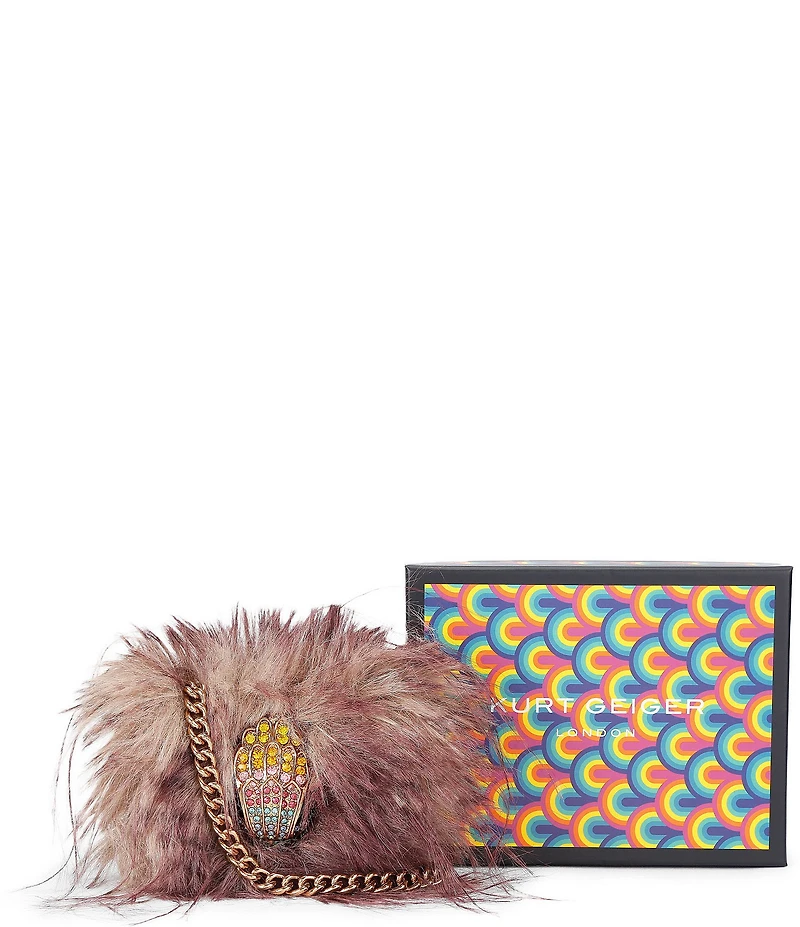 Kurt Geiger London Micro Kensington Rhinestone Eagle Faux Fur Crossbody Bag