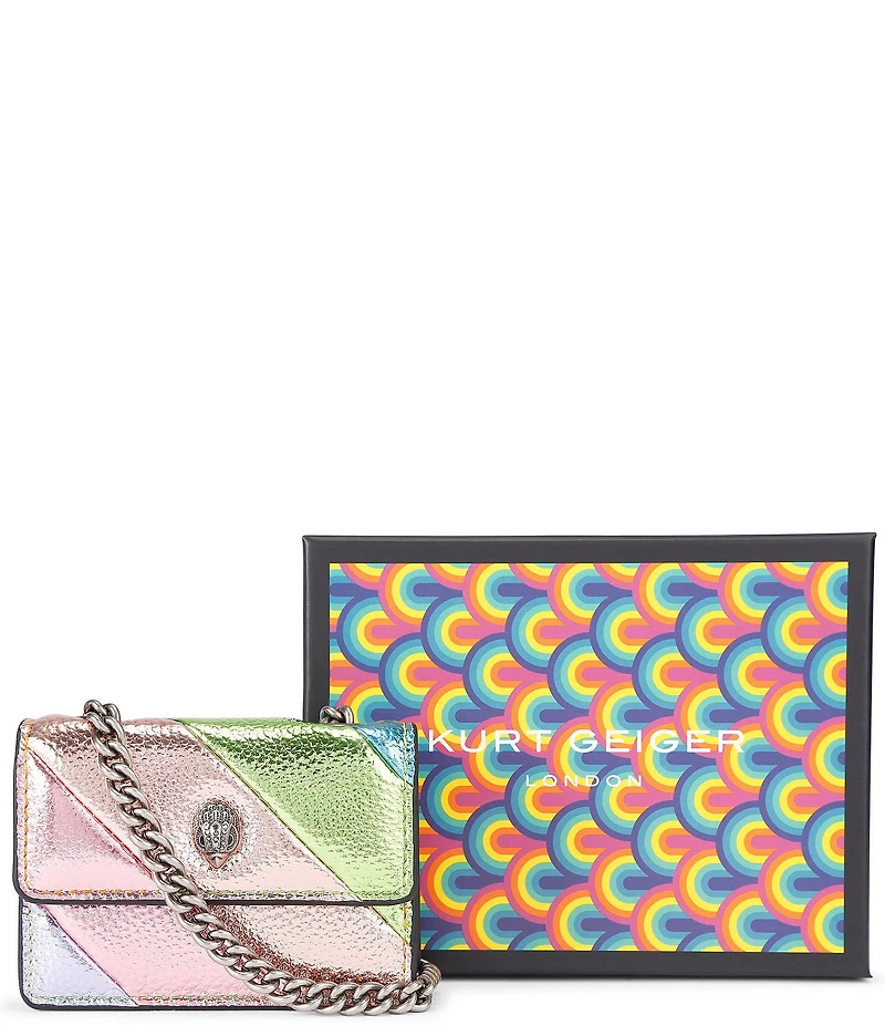 Kurt Geiger London Micro Kensington Metallic Pastel Striped Crossbody Bag