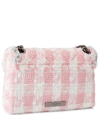 Kurt Geiger London Mini Kensington 3D Sequin Flower Gems Gingham Tweed Crossbody Bag