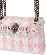 Kurt Geiger London Mini Kensington 3D Sequin Flower Gems Gingham Tweed Crossbody Bag