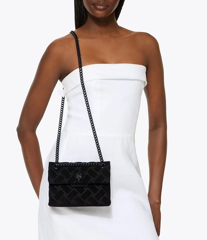Kurt Geiger London Mini Kensington Triple Stitched Quilted Suede Crossbody Bag