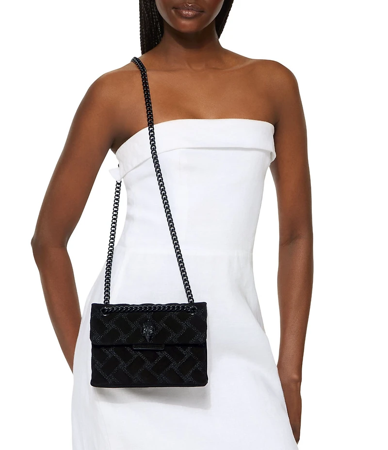 Kurt Geiger London Mini Kensington Triple Stitched Quilted Suede Crossbody Bag