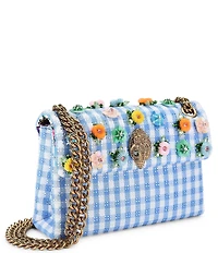 Kurt Geiger London Mini Kensington Fabric Gingham 3D Sequin Flower Crossbody Bag