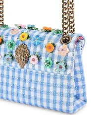 Kurt Geiger London Mini Kensington Fabric Gingham 3D Sequin Flower Crossbody Bag