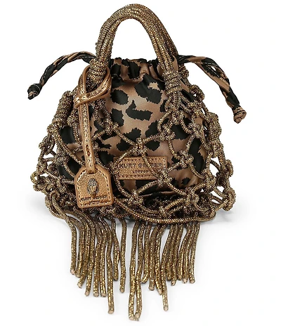 Kurt Geiger London Mini Fringe Leopard Macrame Crystal Clutch