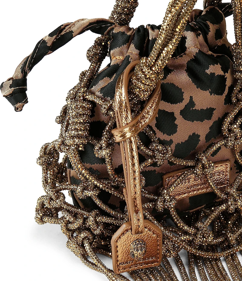 Kurt Geiger London Mini Fringe Leopard Macrame Crystal Clutch