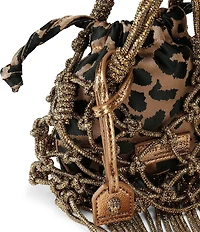 Kurt Geiger London Mini Fringe Leopard Macrame Crystal Clutch