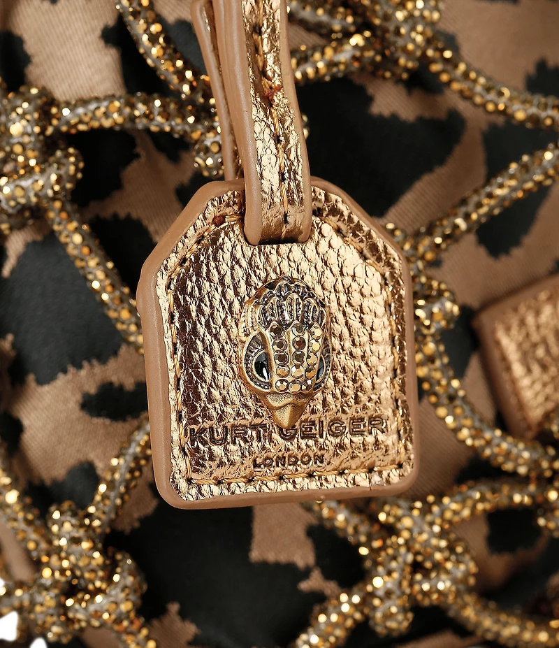 Kurt Geiger London Mini Fringe Leopard Macrame Crystal Clutch