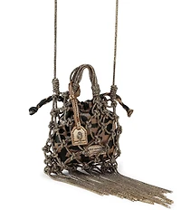 Kurt Geiger London Mini Fringe Leopard Macrame Crystal Clutch