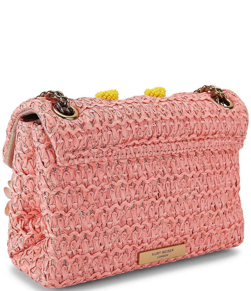 Kurt Geiger London Mini Raffia Embellished Floral Kensington Chain Crossbody Bag