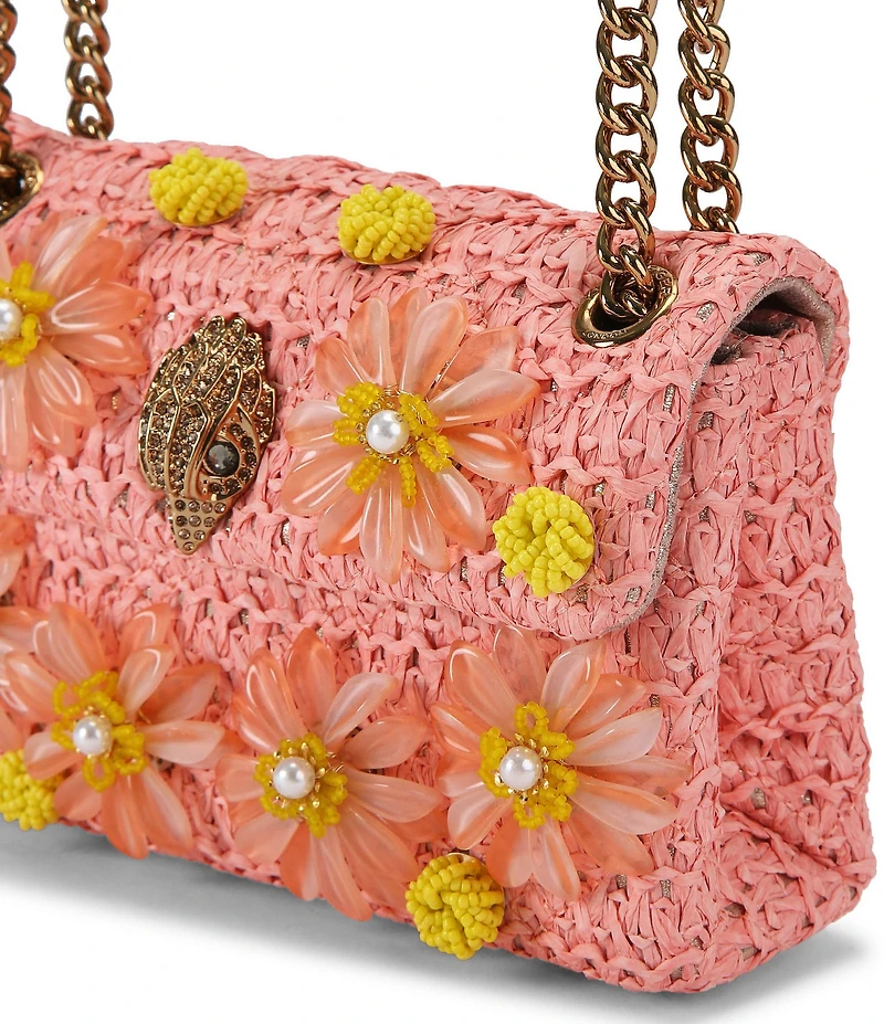 Kurt Geiger London Mini Raffia Embellished Floral Kensington Chain Crossbody Bag
