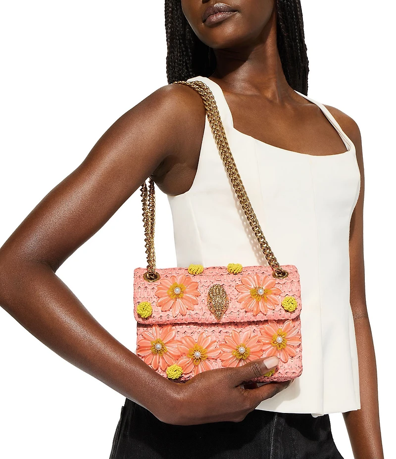 Kurt Geiger London Mini Raffia Embellished Floral Kensington Chain Crossbody Bag
