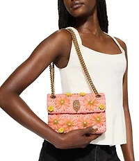 Kurt Geiger London Mini Raffia Embellished Floral Kensington Chain Crossbody Bag