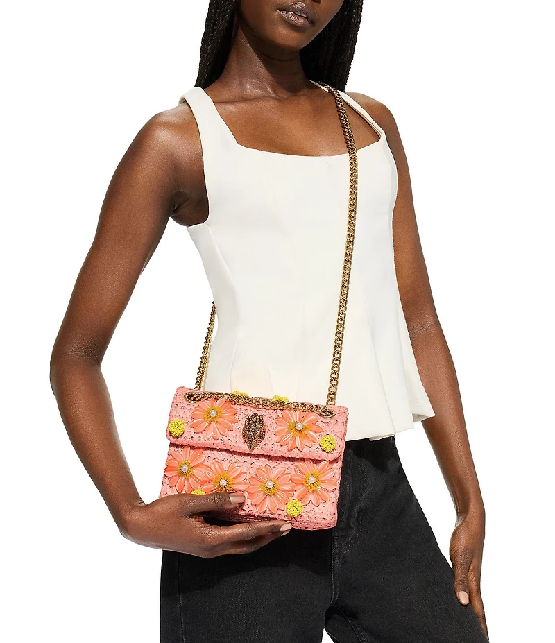 Kurt Geiger London Mini Raffia Embellished Floral Kensington Chain Crossbody Bag