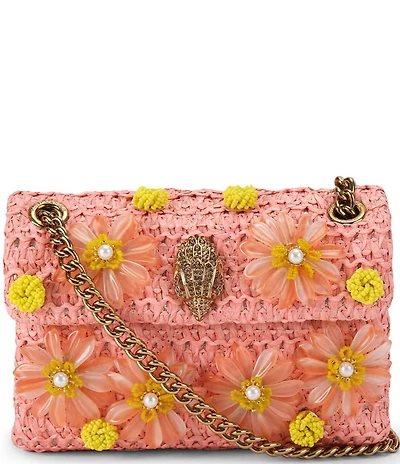 Kurt Geiger London Mini Raffia Embellished Floral Kensington Chain Crossbody Bag