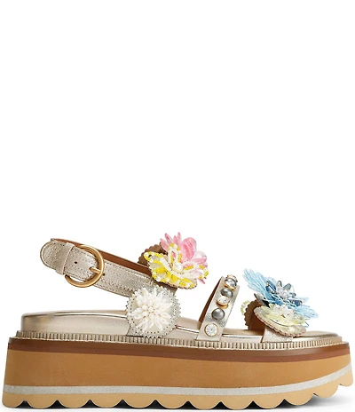 Kurt Geiger London Octavia Flower and Gemstone Embellished Leather Slingback Platform Sandals