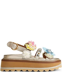 Kurt Geiger London Octavia Flower and Gemstone Embellished Leather Slingback Platform Sandals