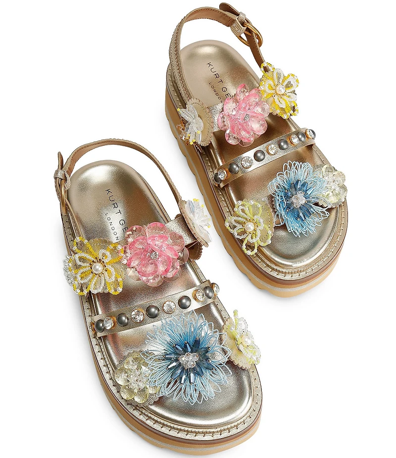 Kurt Geiger London Octavia Flower and Gemstone Embellished Leather Slingback Platform Sandals