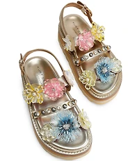 Kurt Geiger London Octavia Flower and Gemstone Embellished Leather Slingback Platform Sandals