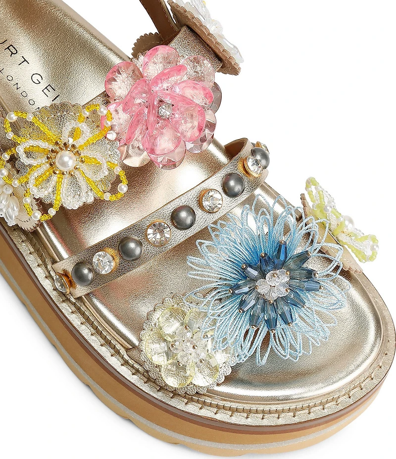 Kurt Geiger London Octavia Flower and Gemstone Embellished Leather Slingback Platform Sandals