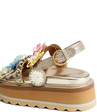 Kurt Geiger London Octavia Flower and Gemstone Embellished Leather Slingback Platform Sandals