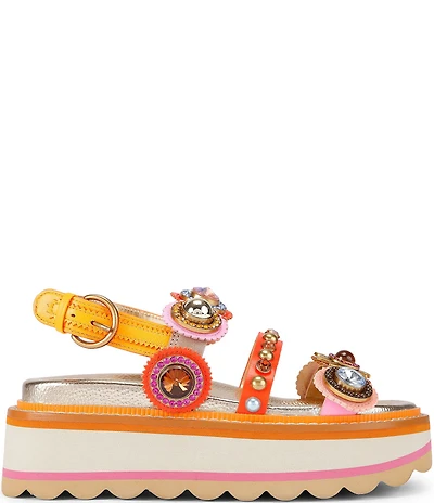 Kurt Geiger London Octavia Jewel and Gemstone Embellished Leather Slingback Platform Sandals