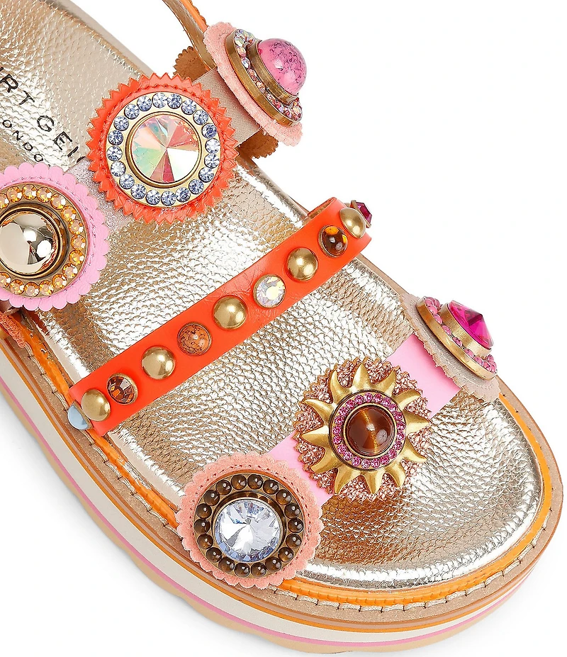 Kurt Geiger London Octavia Jewel and Gemstone Embellished Leather Slingback Platform Sandals