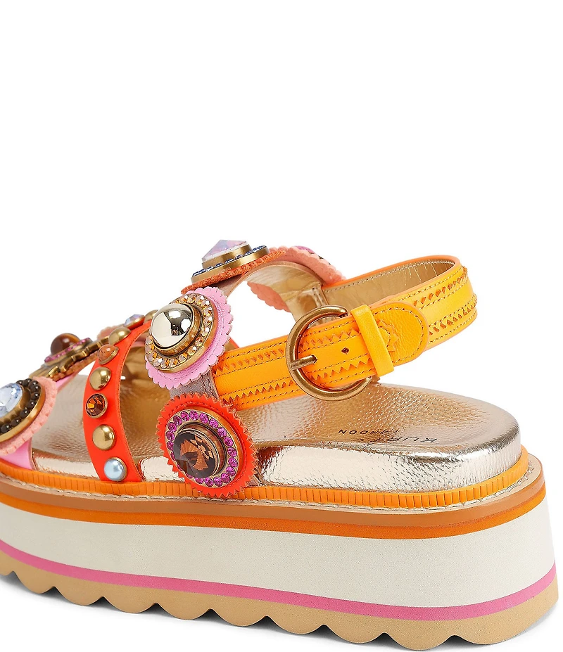 Kurt Geiger London Octavia Jewel and Gemstone Embellished Leather Slingback Platform Sandals