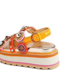 Kurt Geiger London Octavia Jewel and Gemstone Embellished Leather Slingback Platform Sandals