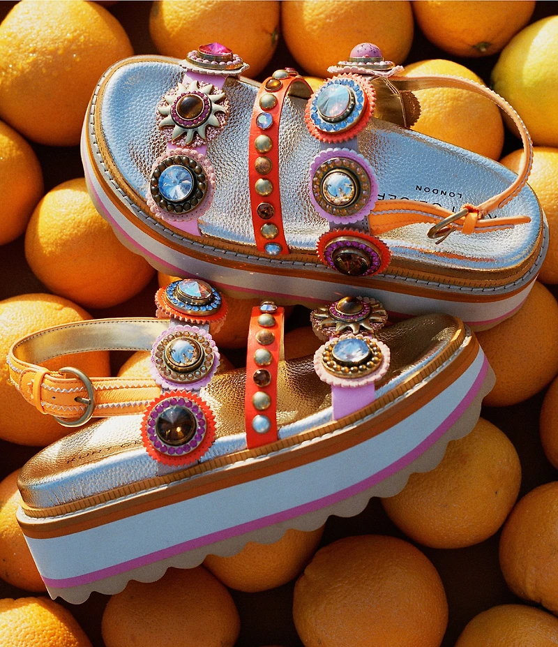 Kurt Geiger London Octavia Jewel and Gemstone Embellished Leather Slingback Platform Sandals