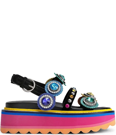 Kurt Geiger London Octavia Jewel and Gemstone Embellished Suede Slingback Platform Sandals