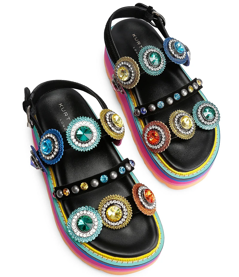 Kurt Geiger London Octavia Jewel and Gemstone Embellished Suede Slingback Platform Sandals