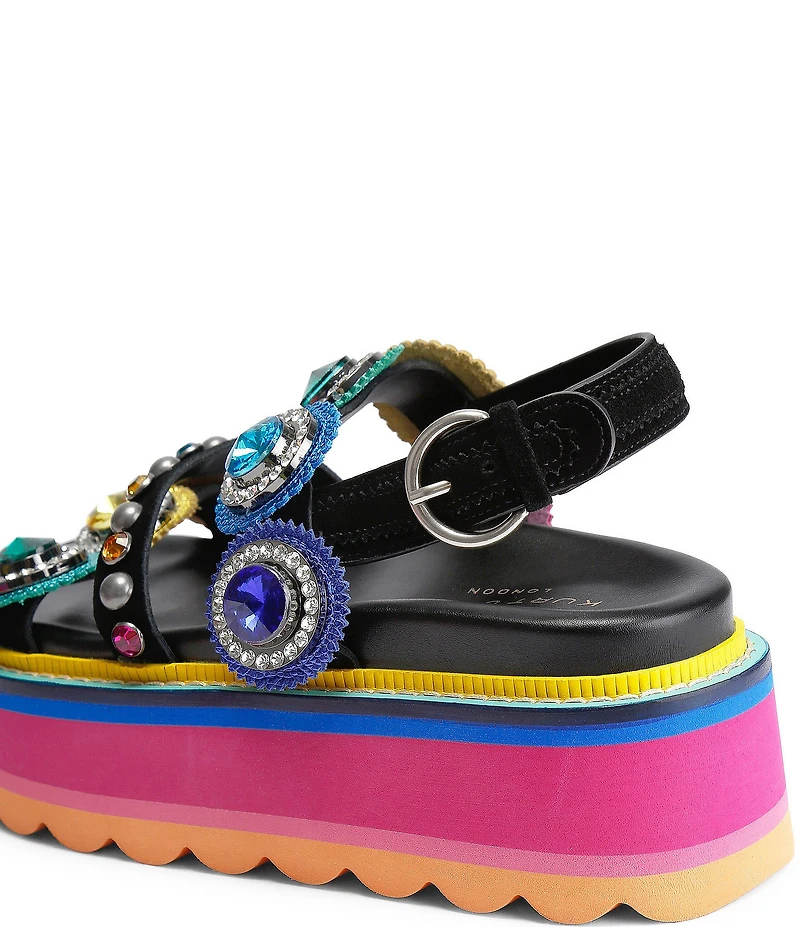 Kurt Geiger London Octavia Jewel and Gemstone Embellished Suede Slingback Platform Sandals
